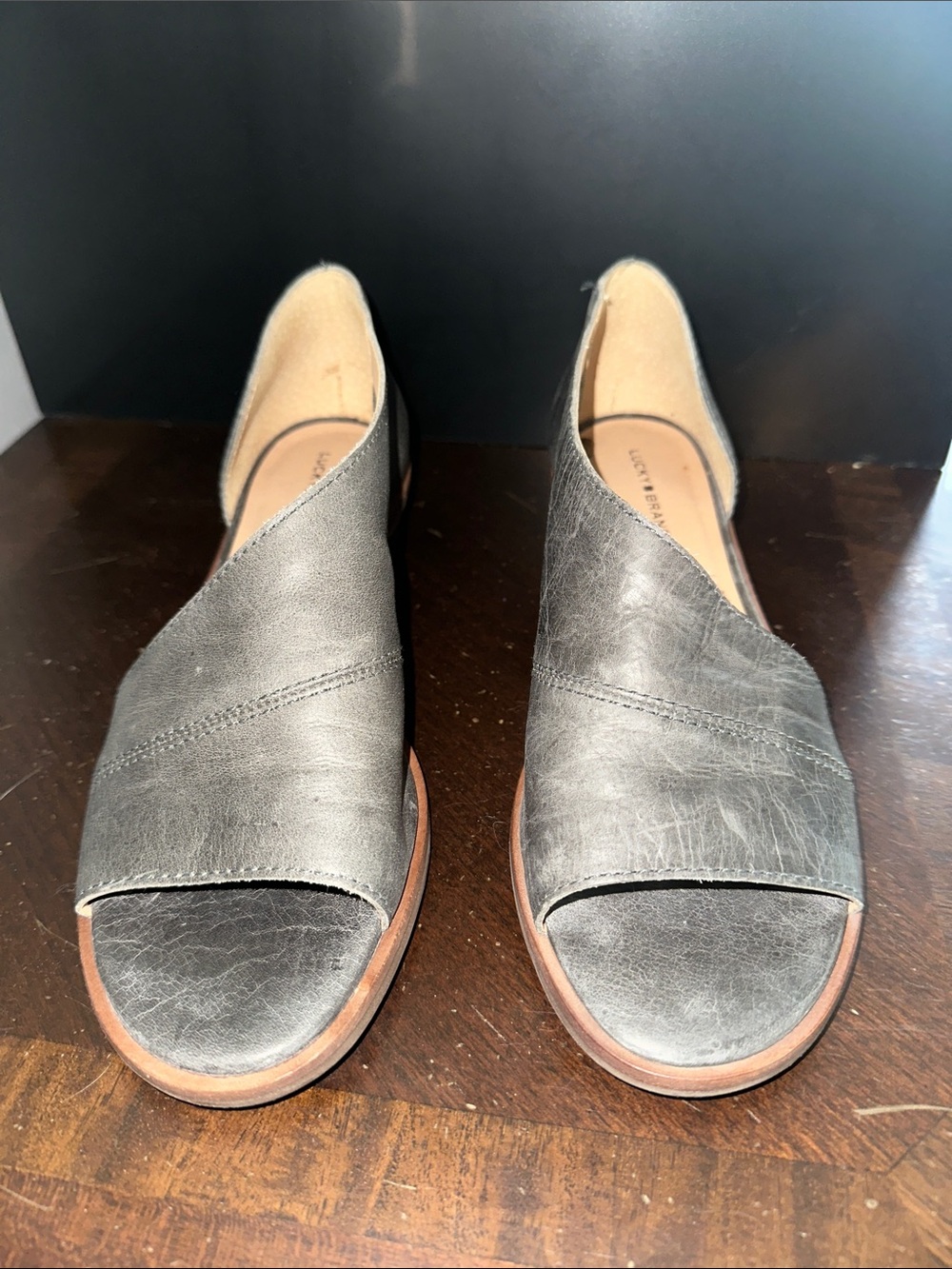 Lucky Brand Black Leather Open-Toe Mules